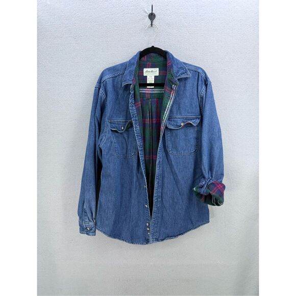 Vintage Eddie Bauer Mens Blue Long Sleeve Flannel Lined Button Up Shirt Small - Picture 1 of 8